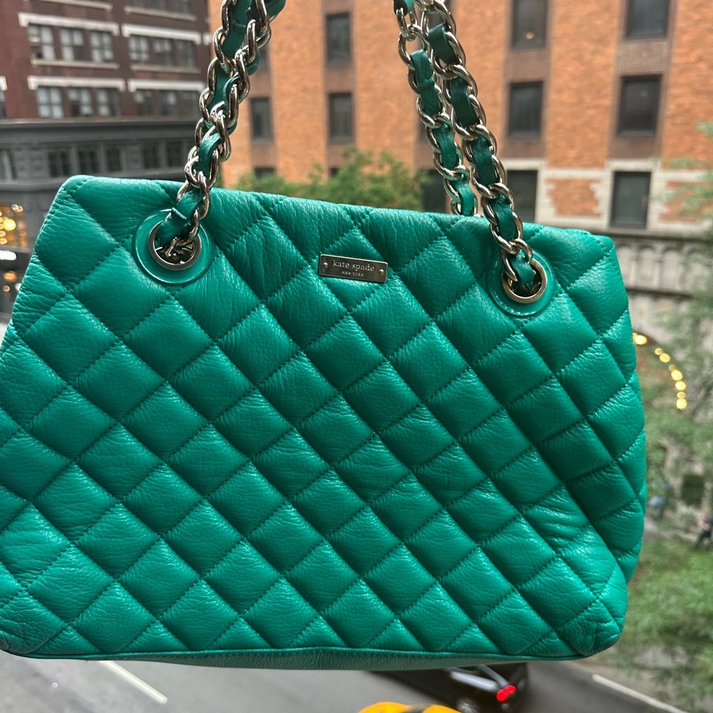 KATE SPADE ♠️ Gold Coast Maryanne Handbag in quilted verna green leather 👜